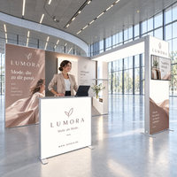 Messestand Set 14 von Picura: beleuchtete Messewand mit bedrucktem Textil, aufgebaut in einer Messehalle
