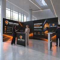Messestand Set 17 von Picura: beleuchtete Messewand mit bedrucktem Textil, aufgebaut in einer Messehalle