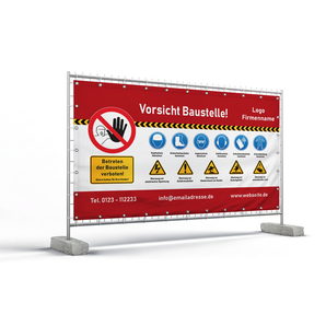 Vorsicht Baustelle Bauzaunbanner (mit Symbolen)
