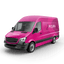 Fahrzeugbeschriftung – Eine hochwertige, vollflächige Folierung eines Transporters in auffälligem Magenta-Pink mit dem Logo der Picura Agentur für Werbetechnik und Druck als Beispiel für mobile Außenwerbung.