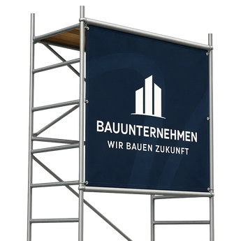 Gerüstbanner drucken für Bauunternehmen, großes Banner am Baugerüst mit Logo und Werbebotschaft, wetterfest und individuell bedruckt