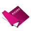 Ein teilweise aufgerolltes PVC Werbebanner in leuchtendem Magenta mit silbernen Metallösen am Rand. Die Vorderseite ist mit dem weißen Logo der Agentur PICURA bedruckt, während die Rückseite des robusten Planenmaterials weiß ist.