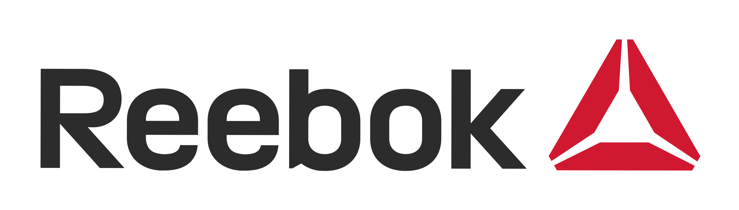 Referenz der Picura GmbH – Das Reebok Logo in Schwarz mit dem markanten roten Delta-Symbol auf transparentem Hintergrund, umgesetzt als Projekt für hochwertige Markenpräsentation und Werbetechnik.