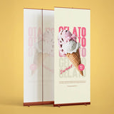 Mobiles Werbebanner auf einer Messe platziert