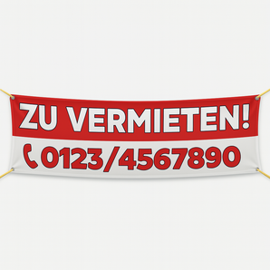 Abbildung eines roten „Zu vermieten“ Banners mit großer Telefonnummer