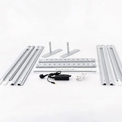 Lieferumfang des SEGO-Lightbox-Systems: Aluminiumprofile, Standfuesse, LED-Leiste, Netzteil, Kabel und Verbinder