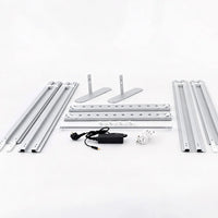 Lieferumfang des SEGO-Lightbox-Systems: Aluminiumprofile, Standfuesse, LED-Leiste, Netzteil, Kabel und Verbinder